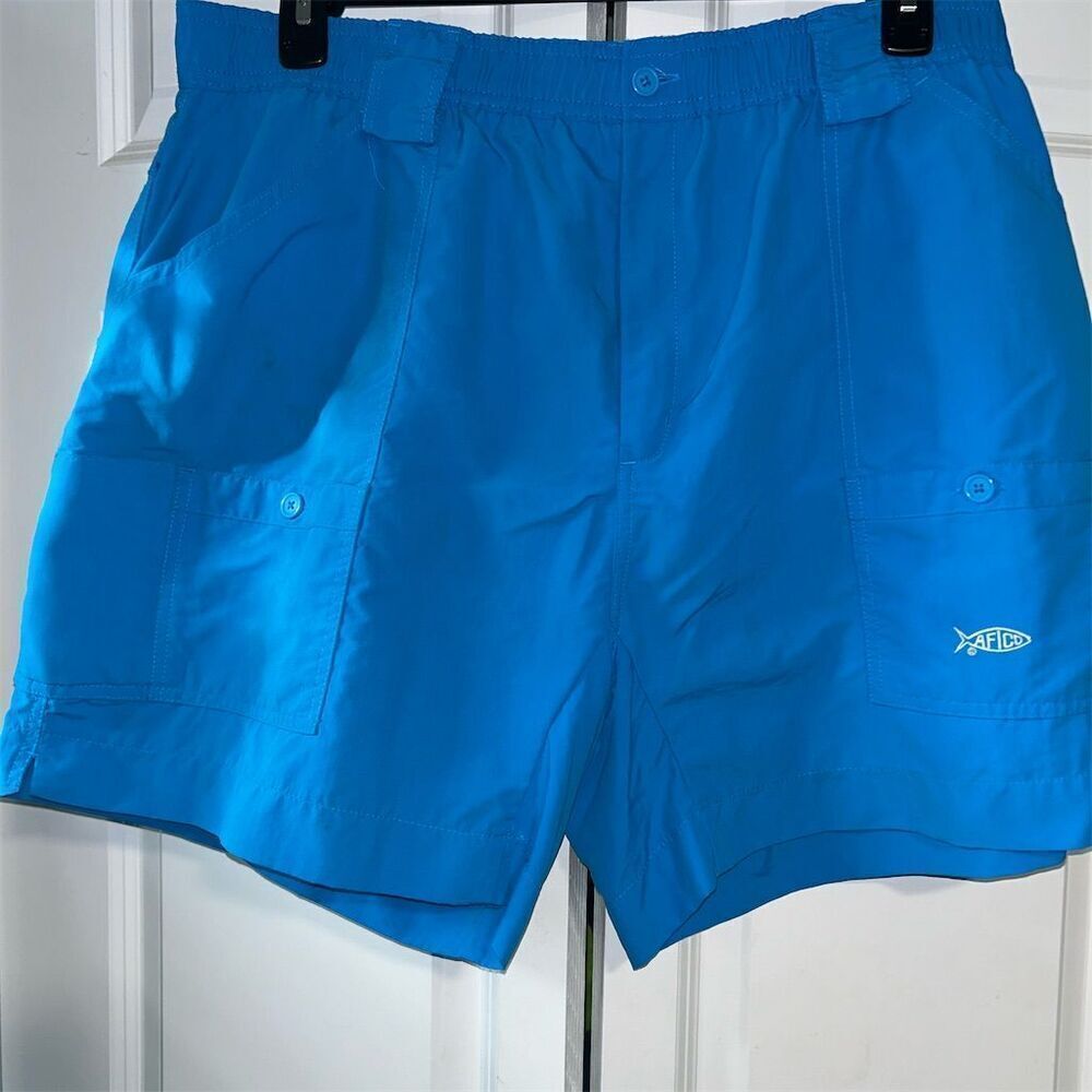 AFTCO Men's Cargo Fishing Shorts Blue Size 40 Elastic Waist Summer Casual